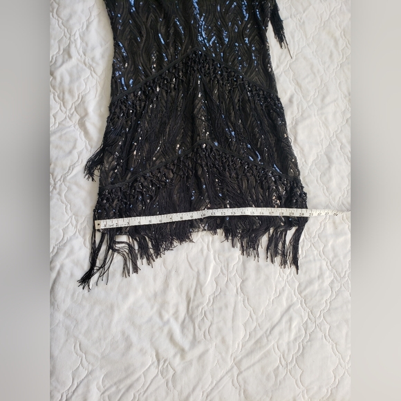 Gatsby Flapper Dress 1920s Inspired Black Fringe W/ Shimmer Sequin, Vintage Glam - Picture 12 of 12